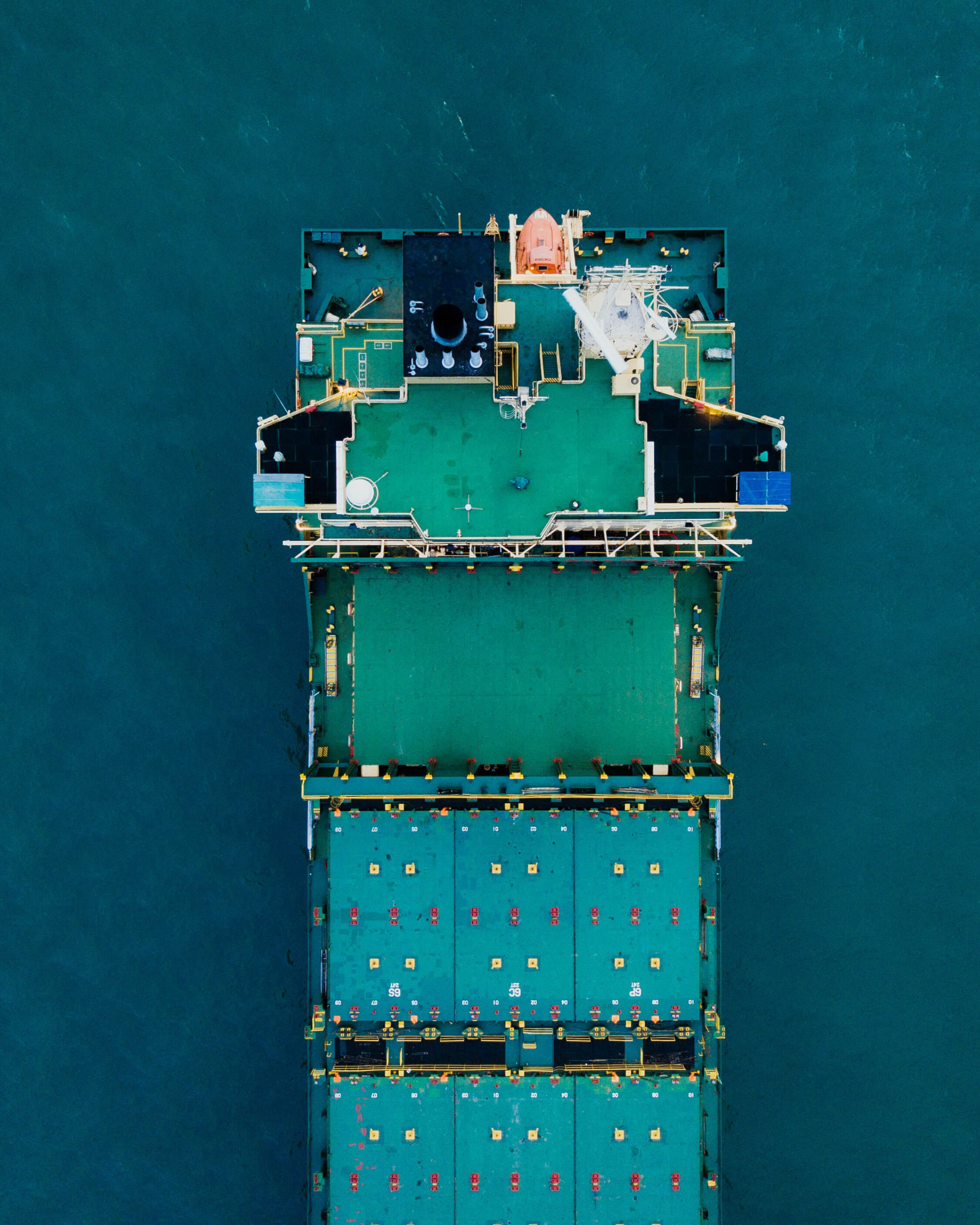 Aerial view of shipping container at sea
